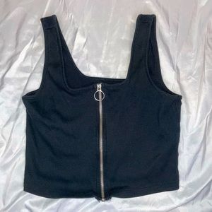 Black zip-up tank crop top